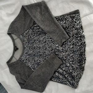Express, long sleeve top with sequins, gray, size S
